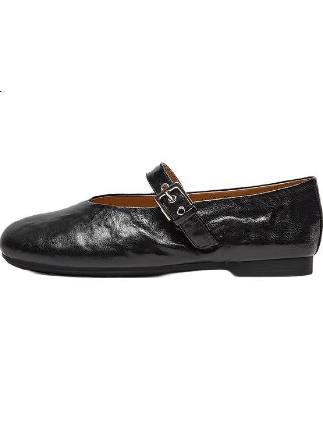 Bata Mary Jane Women'S Spring Retro Grainy Sheepskin Soft Sole Single Shoes Auo01Aq5 Black 38 - Image 1