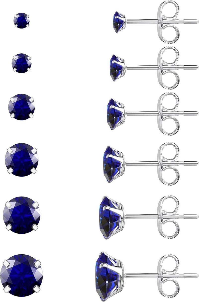 WSSXC 6 Pairs Stud Earrings Set, Hypoallergenic Cubic Zirconia 316L Earrings Stainless Steel CZ Earrings 3-8mm (Steel color) - Image 1