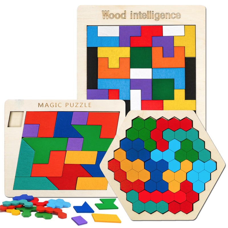 NAODONGLI Wooden Puzzles Blocks Brain Teasers Logic Games for Classroom & Party Times,Jigsaw Puzzle Intelligence STEM Montessori Educatioanl IQ Toys Games for Kids Boys Girls Ages 3+ (3 Pack) - Image 1