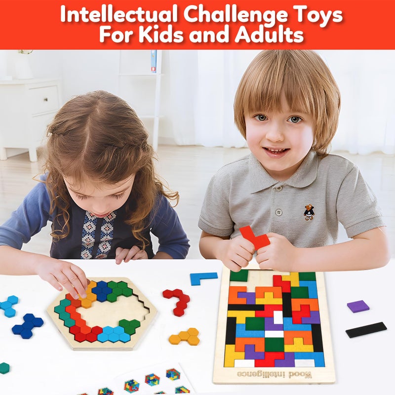 NAODONGLI Wooden Puzzles Blocks Brain Teasers Logic Games for Classroom & Party Times,Jigsaw Puzzle Intelligence STEM Montessori Educatioanl IQ Toys Games for Kids Boys Girls Ages 3+ (3 Pack) - Image 3