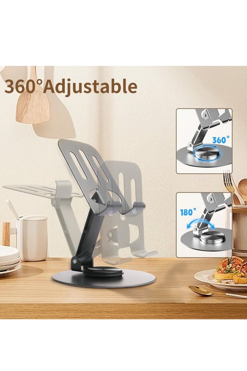 360 Rotating Phone Stand, Fully Foldable Adjustable Desktop Mobile Phone Holder Cradle Dock, Thick Case Friendly, Compatible with iPhone 17/16/15/14/13/12/11/XR and Samsung Galaxy S25 Ultra/S24/S23/S22/Note 20/A74/A36/A35/A56/A16, All Smartphones 4---7inch , Grey - Image 1