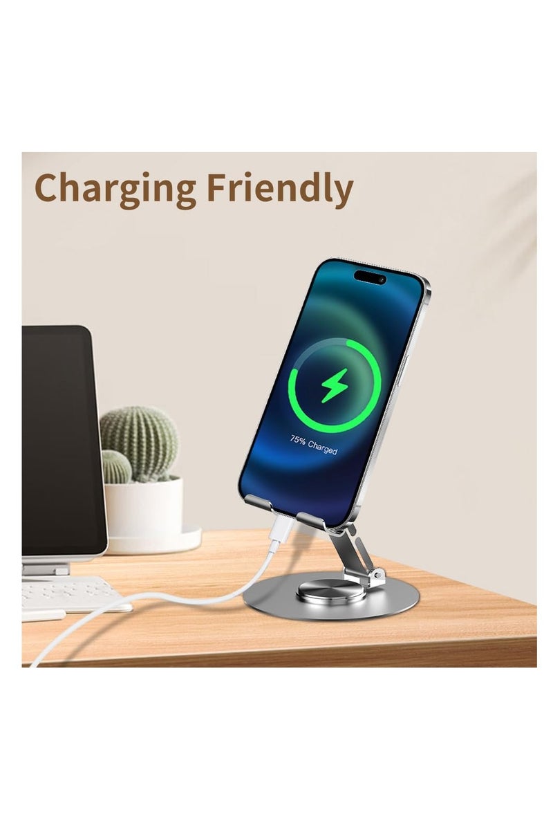 360 Rotating Phone Stand, Fully Foldable Adjustable Desktop Mobile Phone Holder Cradle Dock, Thick Case Friendly, Compatible with iPhone 17/16/15/14/13/12/11/XR and Samsung Galaxy S25 Ultra/S24/S23/S22/Note 20/A74/A36/A35/A56/A16, All Smartphones 4---7inch , Grey - Image 4