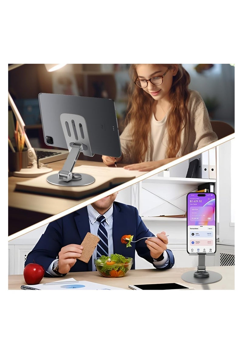 360 Rotating Phone Stand, Fully Foldable Adjustable Desktop Mobile Phone Holder Cradle Dock, Thick Case Friendly, Compatible with iPhone 17/16/15/14/13/12/11/XR and Samsung Galaxy S25 Ultra/S24/S23/S22/Note 20/A74/A36/A35/A56/A16, All Smartphones 4---7inch , Grey - Image 5