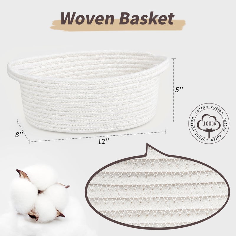 Pro Goleem Small Woven Burr Basket with Gift Bags and Ribbons Durable Baskets for Christmas Gifts Empty Small Rope Basket for Storage 12"X 8" X 5" Baby Toy Baskets with Handles, White - Image 5