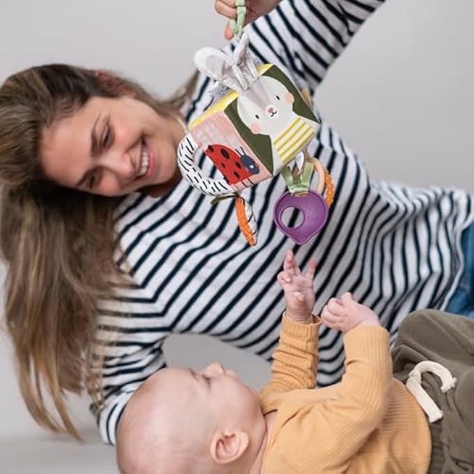 URBAN GARDEN ACTIVITY CUBE SENSORY BABY HANGING TOY. INCLUDES TEETHER, BABY SAFE MIRROR, PADDED HANDLE, CHIME BELL. CLIPS ON COT, PRAM OR CAR SEAT. SUITABLE FOR BOYS & GIRLS 0 MONTH + - Image 3