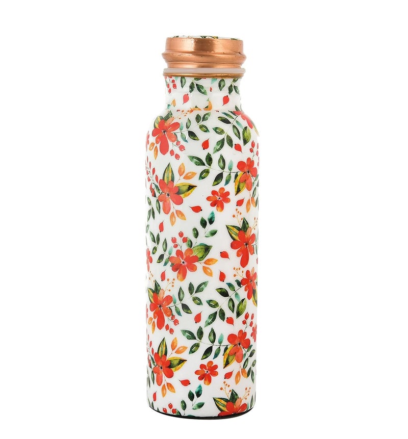 OGGN Floral Printed Pure Copper Water Bottle Advanced Leak Protection Durable Rust Proof Tamba Bottle for Drinking Perfect Stylish Office Carrying Bottles 750 Ml - Image 2