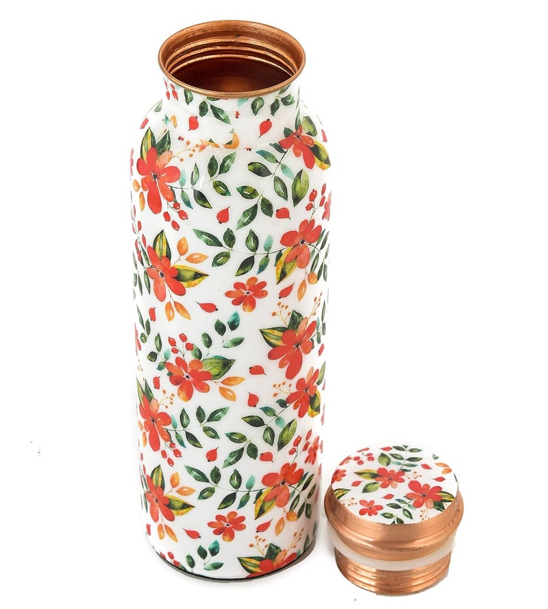 OGGN Floral Printed Pure Copper Water Bottle Advanced Leak Protection Durable Rust Proof Tamba Bottle for Drinking Perfect Stylish Office Carrying Bottles 750 Ml - Image 4