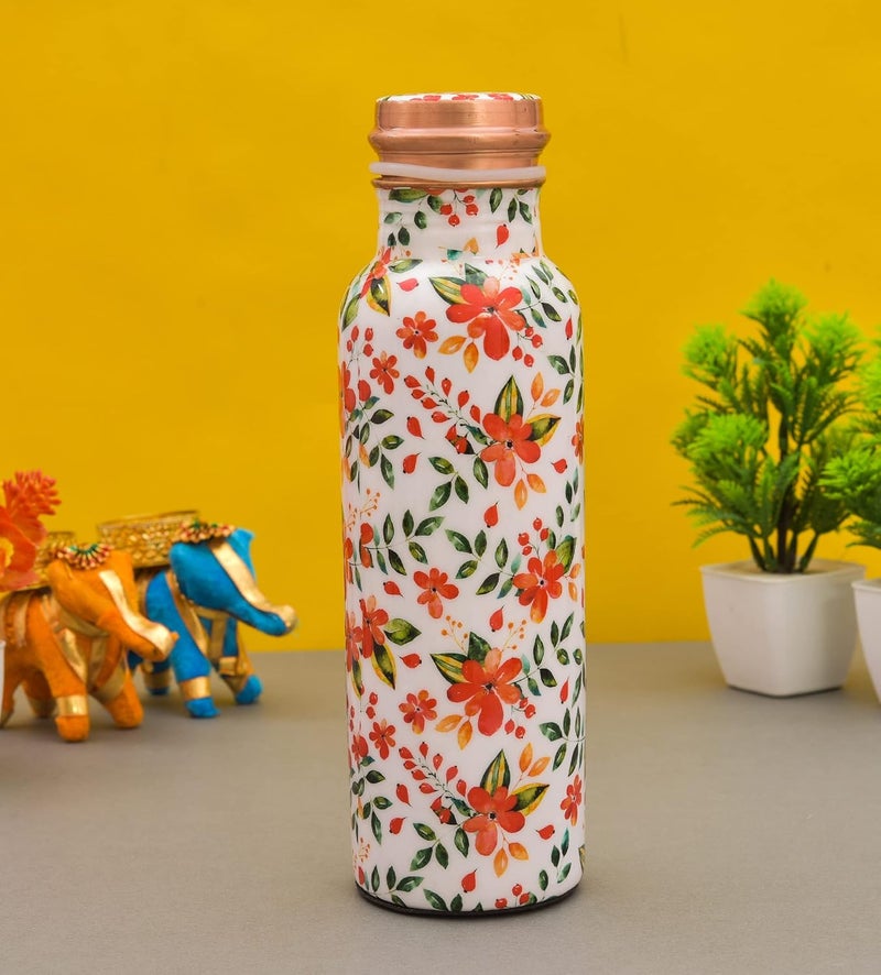 OGGN Floral Printed Pure Copper Water Bottle Advanced Leak Protection Durable Rust Proof Tamba Bottle for Drinking Perfect Stylish Office Carrying Bottles 750 Ml - Image 1