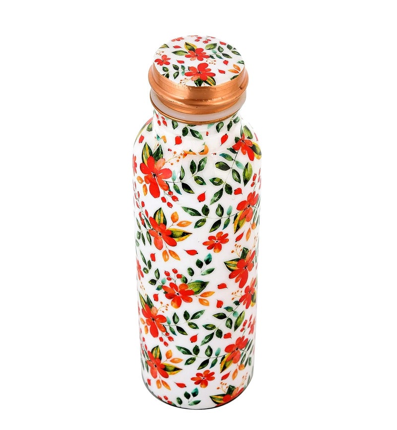 OGGN Floral Printed Pure Copper Water Bottle Advanced Leak Protection Durable Rust Proof Tamba Bottle for Drinking Perfect Stylish Office Carrying Bottles 750 Ml - Image 3