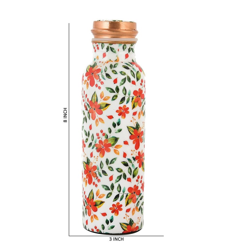 OGGN Floral Printed Pure Copper Water Bottle Advanced Leak Protection Durable Rust Proof Tamba Bottle for Drinking Perfect Stylish Office Carrying Bottles 750 Ml - Image 5