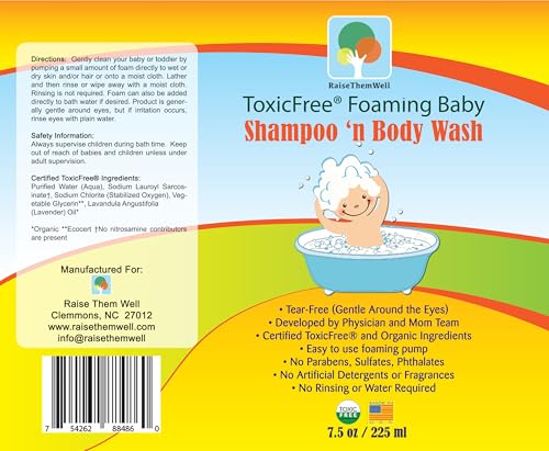 Raise Them Well ToxicFree® Foaming Baby Shampoo & Body Wash – 7.5 fl oz | Gentle, Tear-Free, Unscented Baby Wash for Newborns & Kids | Organic, Hypoallergenic, Sulfate-Free, Paraben-Free - Image 2
