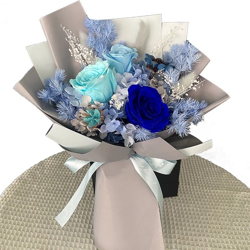 Bluejw Real Touch Preserved Rose Bouquet - Dried Flower Arrangement for Valentine's Day, Wedding, Bridal, & Home Decor - Includes Natural Dried Plants - Image 1