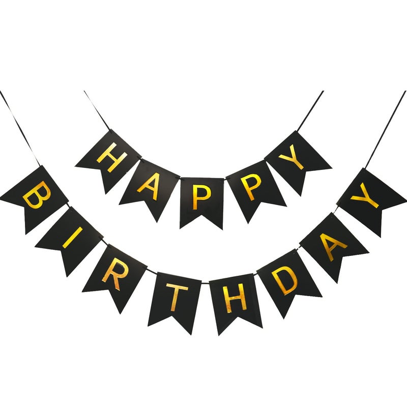 لافتة عيد ميلاد كبيرة 6378 بوصة لافتة عيد ميلاد مع حروف ذهبية لامعة زينة حفلات عيد الميلاد باللونين الأسود والذهبي لجميع الأعمار مع 13 بطاقة وشريط