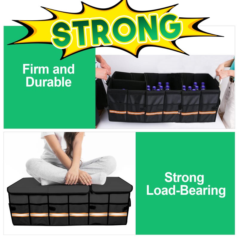 LI LIBZAKI Trunk Organizer Cargo Organizer Trunk Storage Waterproof Collapsible Durable Multi Compartments-((Oversize,Black) - Image 2