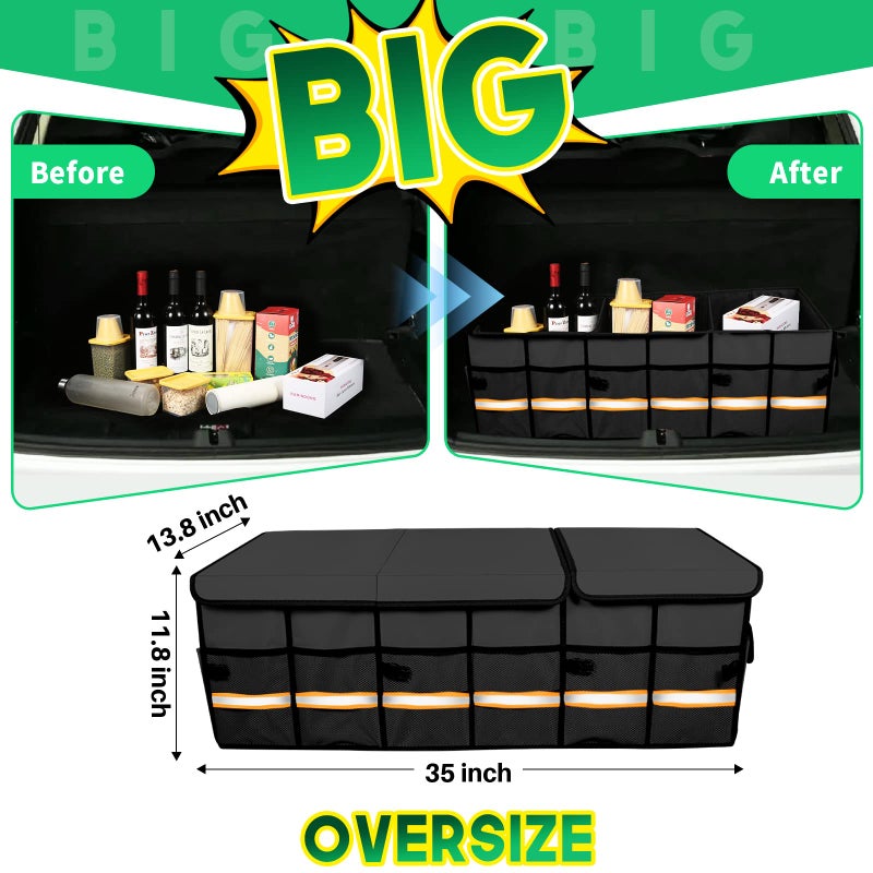LI LIBZAKI Trunk Organizer Cargo Organizer Trunk Storage Waterproof Collapsible Durable Multi Compartments-((Oversize,Black) - Image 3