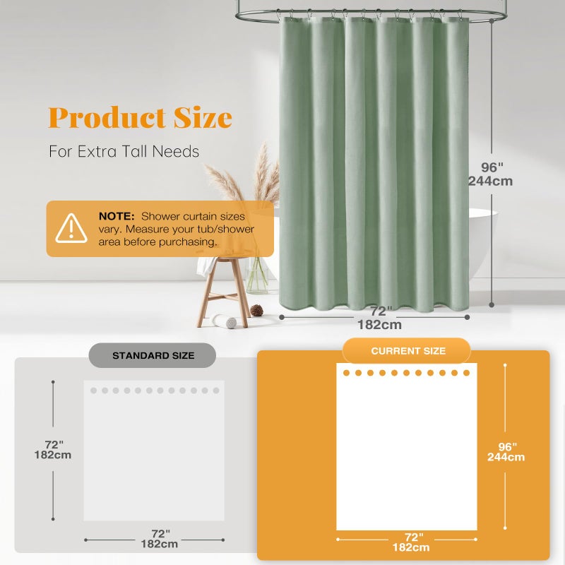 BTTN Fabric Shower Curtain, Linen Textured Heavy Duty Polyester Cloth Shower Curtain Set with Plastic Hooks, Sage Green, 72x96 - Image 3