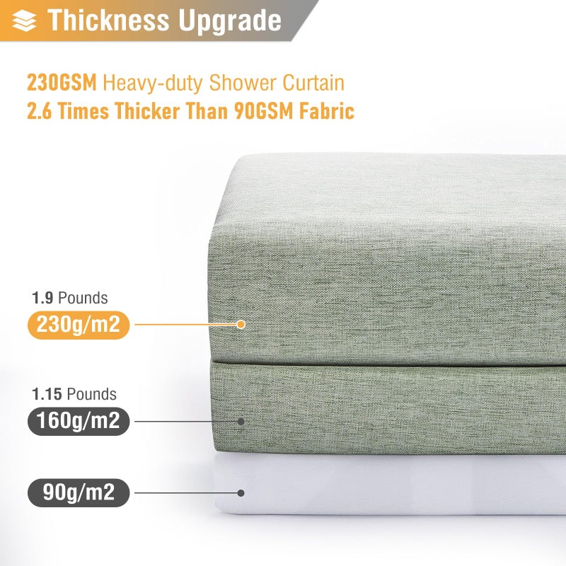 BTTN Fabric Shower Curtain, Linen Textured Heavy Duty Polyester Cloth Shower Curtain Set with Plastic Hooks, Sage Green, 72x96 - Image 4
