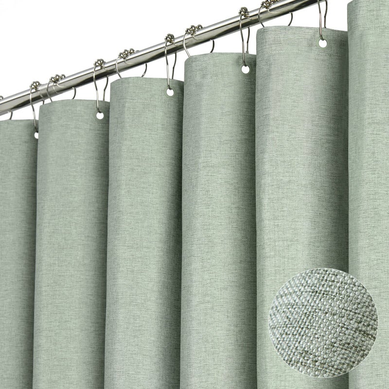 BTTN Fabric Shower Curtain, Linen Textured Heavy Duty Polyester Cloth Shower Curtain Set with Plastic Hooks, Sage Green, 72x96 - Image 1