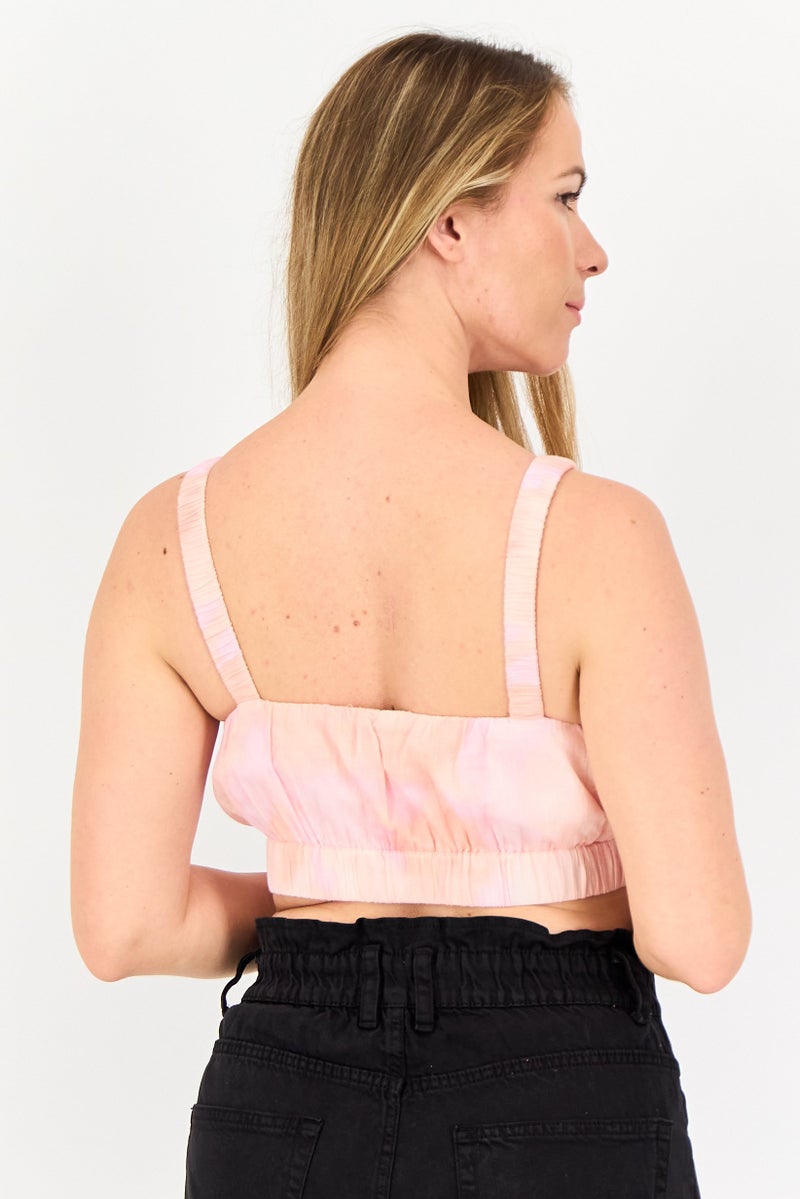 Bershka Women Square Neck Sleeveless Tie Dye Crop Top, Multicolor - Image 3
