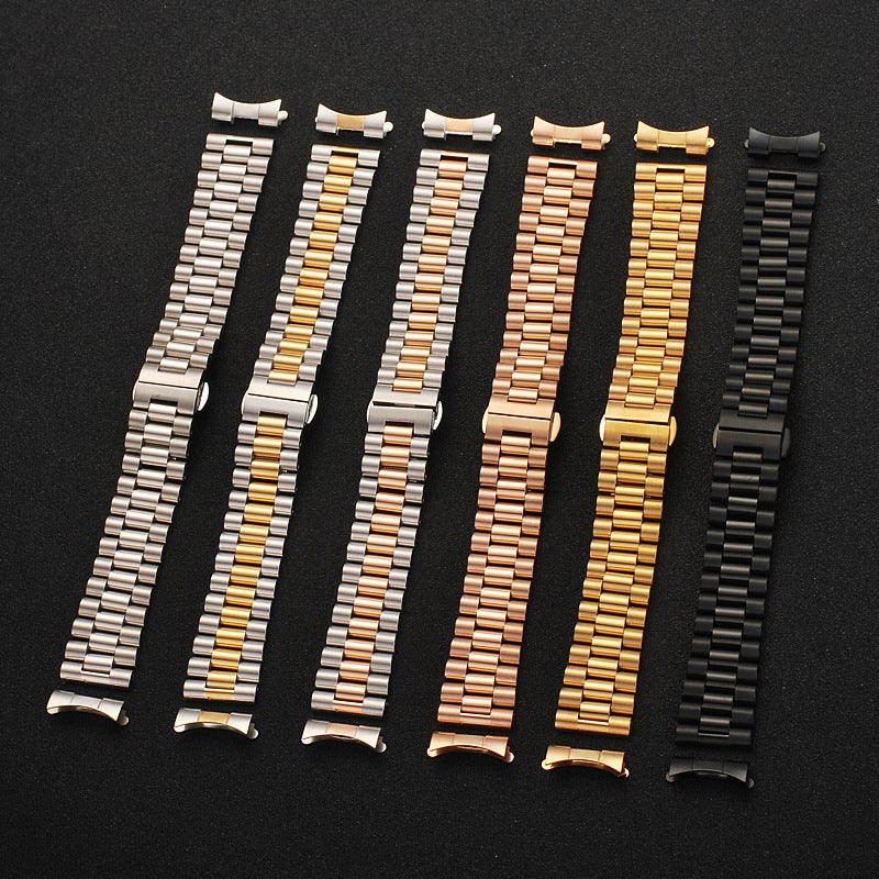 Generic Watch accessories mens and womens universal watchband three-bead arc solid steel band stainless steel bracelet 10-22mm Full gold 