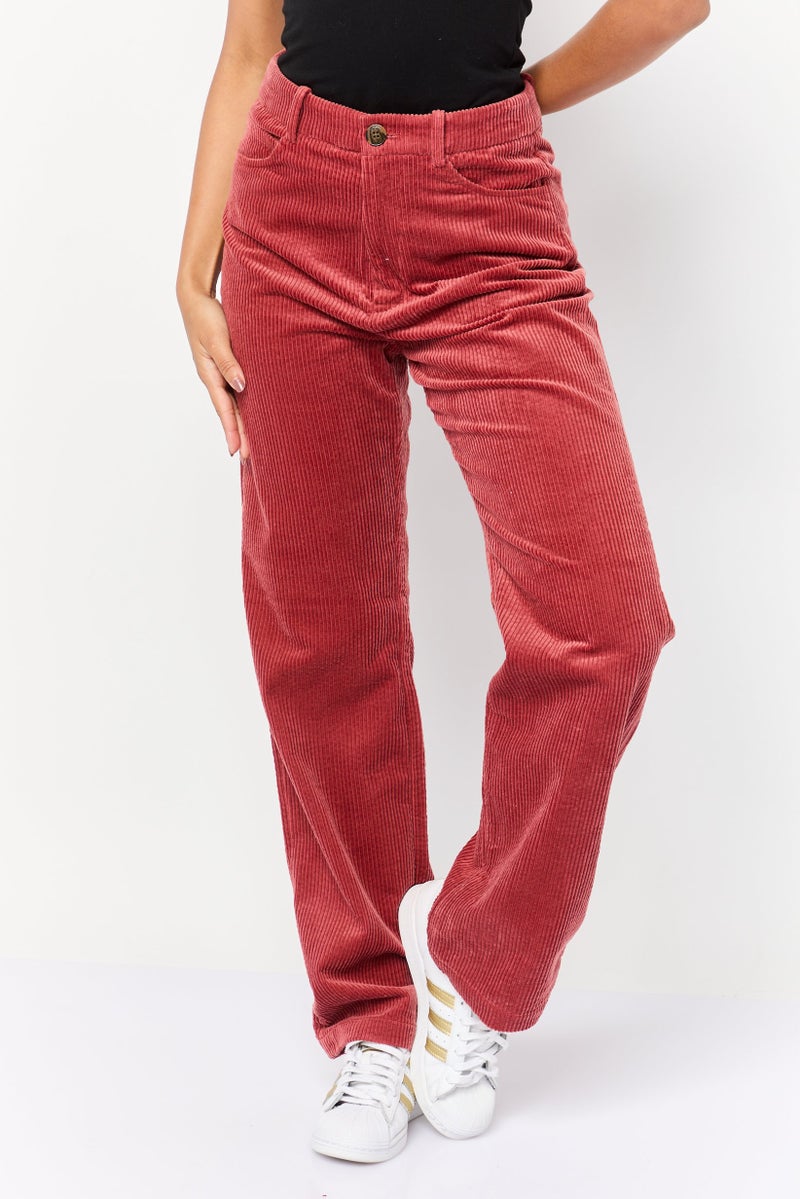 ESPRIT Women Regular Fit Textured Corduroy Pants, Rust  - Image 1