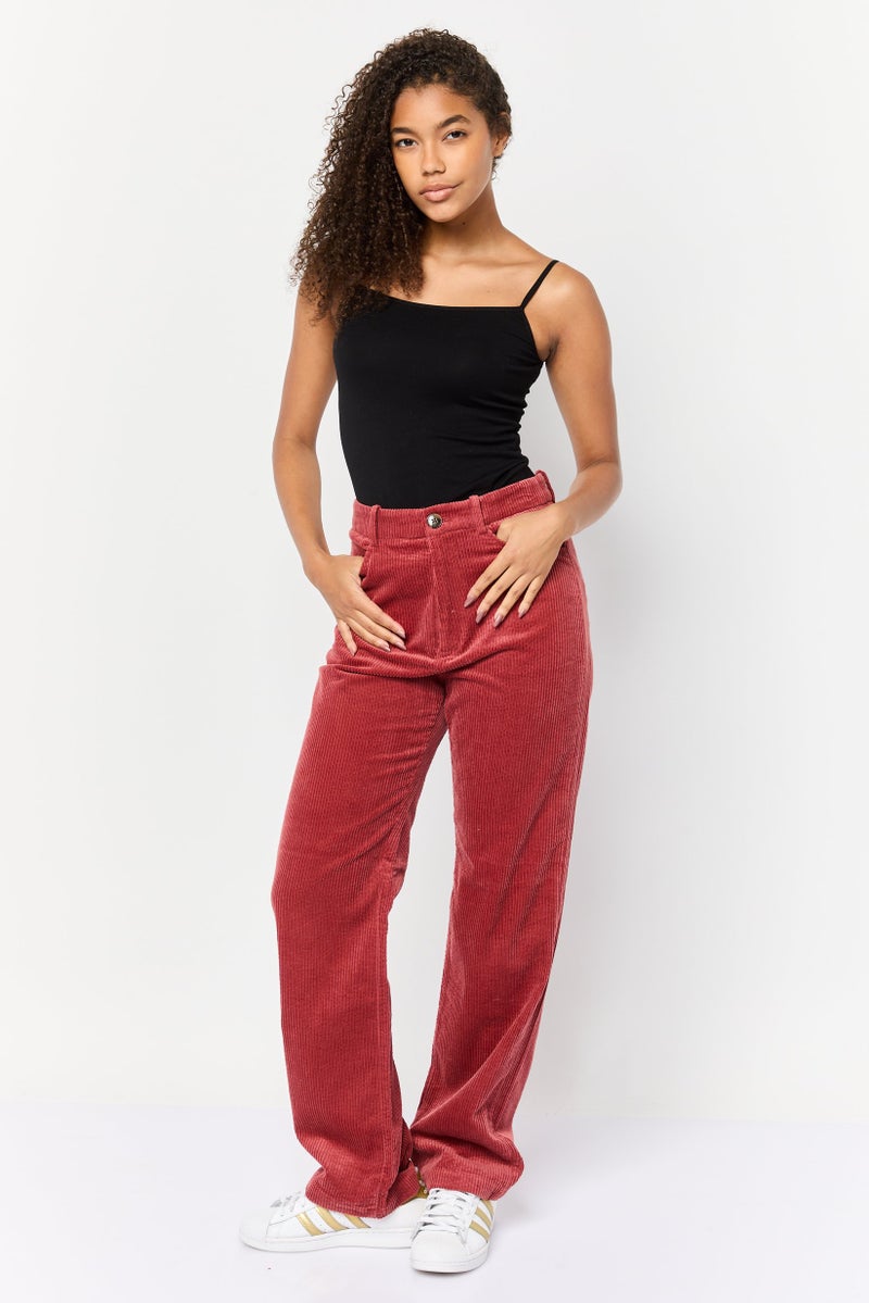 ESPRIT سروال كوردروي مزخرف بقصة عادية للنساء، بني محمر - Image 4
