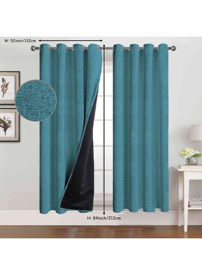 Teal Blackout Thermal Insulated Curtains 52x84 Inch Grommet Top Room Darkening For Bedroom - Image 1