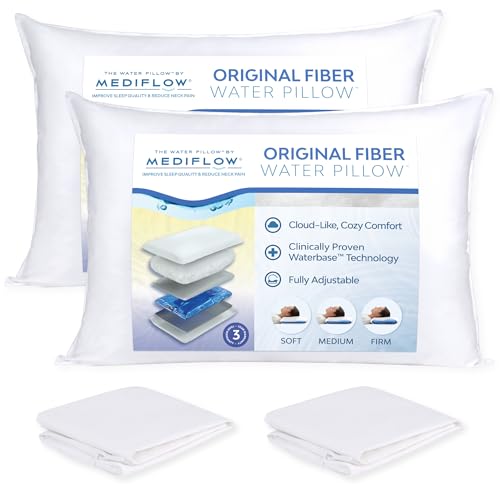 MEDIFLOW Mediflow Fiber The First  Original Water Pillow clinically Proven to Reduce Neck Pain  Improve Sleep Therapeutic Ideal for People Looking for Proper Neck Support 