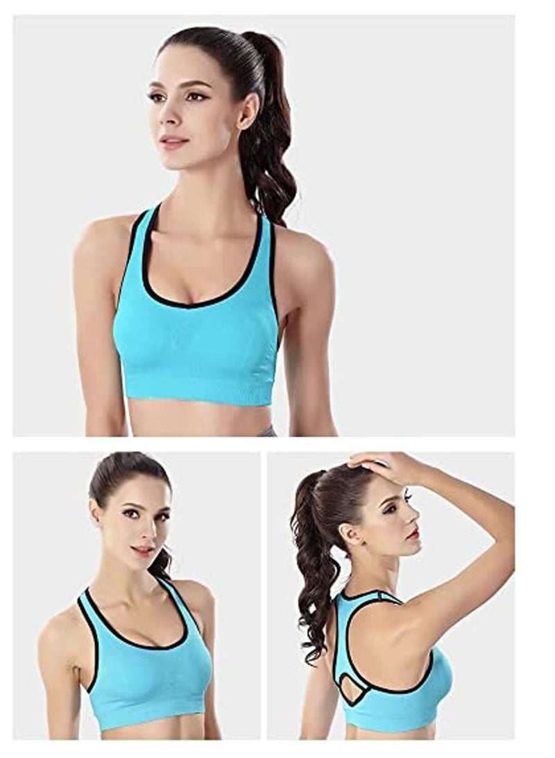 Rubik Sports Bra for Women, Racerback Shockproof Quick Dry Padded Seamless High Impact Sports Bra For Yoga Gym Training Running Workout Fitness (Blue, X-Large)  - Image 3