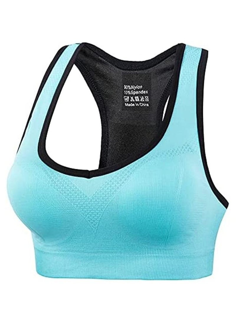Rubik Sports Bra for Women, Racerback Shockproof Quick Dry Padded Seamless High Impact Sports Bra For Yoga Gym Training Running Workout Fitness (Blue, X-Large)  - Image 1