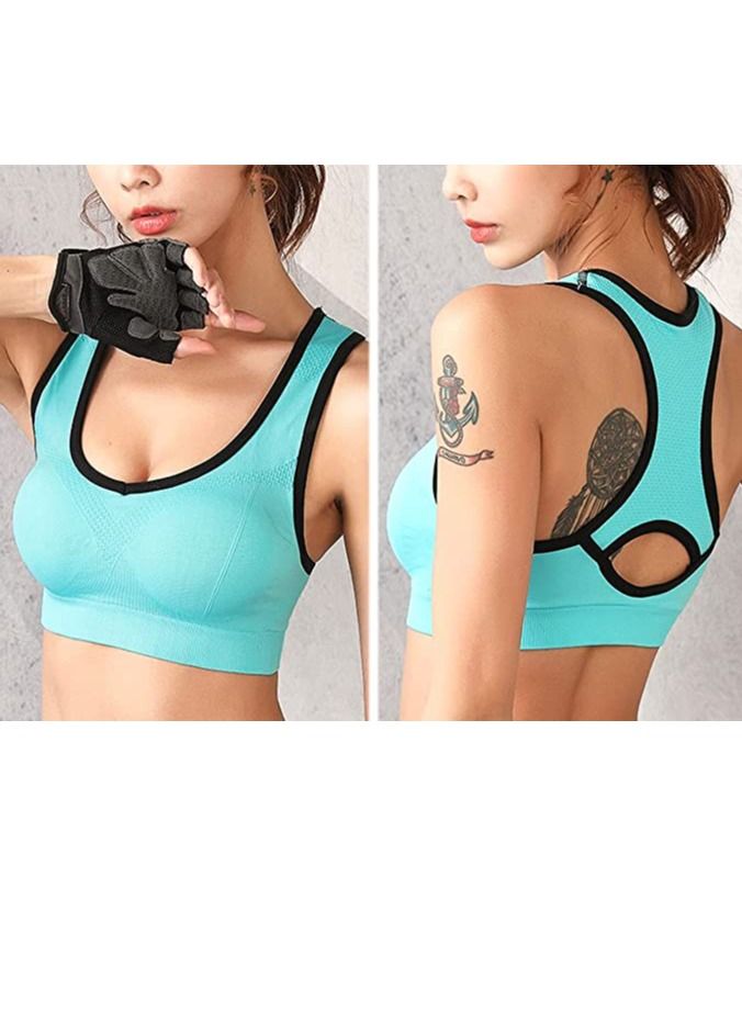Rubik Sports Bra for Women, Racerback Shockproof Quick Dry Padded Seamless High Impact Sports Bra For Yoga Gym Training Running Workout Fitness (Blue, X-Large)  - Image 2