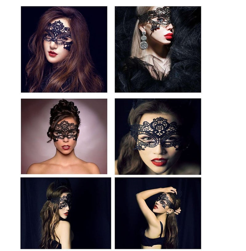 Geek-M Women's Black Lace Mask Party Ball Masquerade Fancy Dress Masks Pack of 6 - Image 2