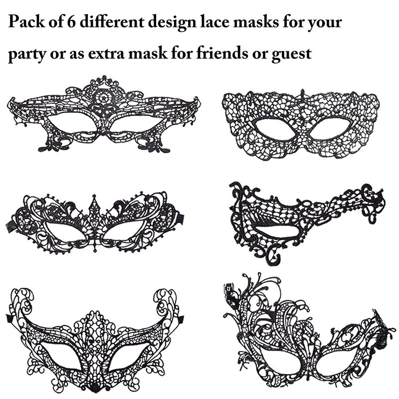 Geek-M Women's Black Lace Mask Party Ball Masquerade Fancy Dress Masks Pack of 6 - Image 5