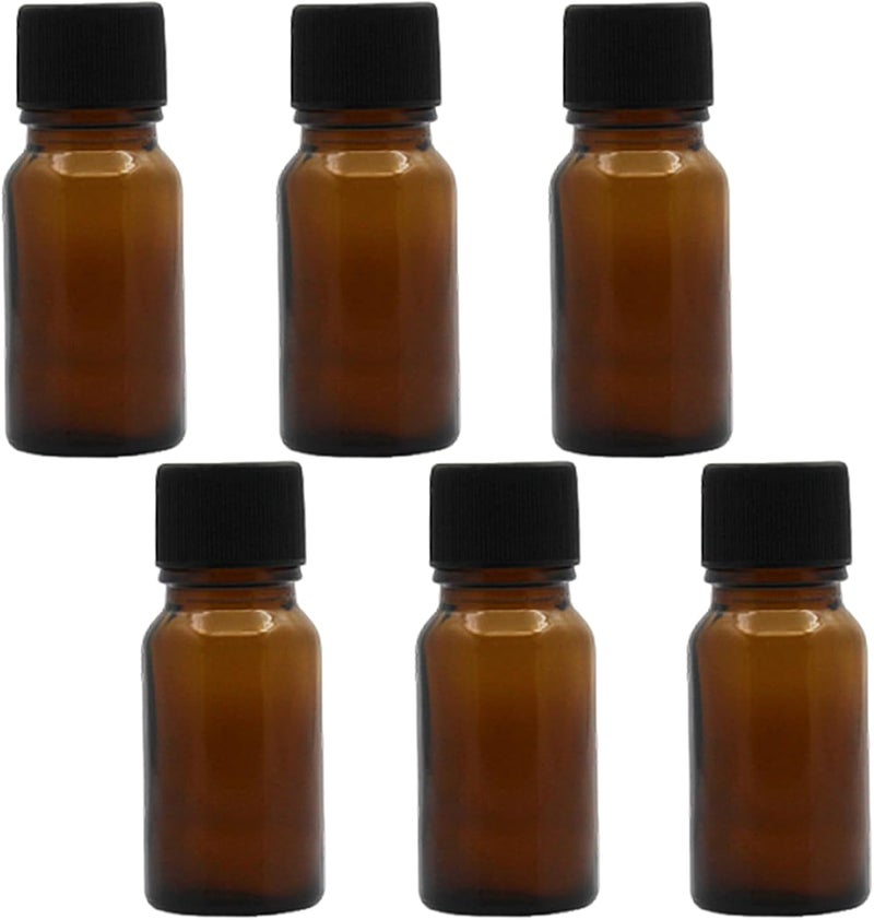 SYBL 6Pcs Amber Glass Essential Oil Bottles with Orifice Reducer and Black Cap Empty Cosmetic Perfume Aromatherapy Storage Container Vial Pots Portable Refillable size 10ml/0.33oz - Image 1