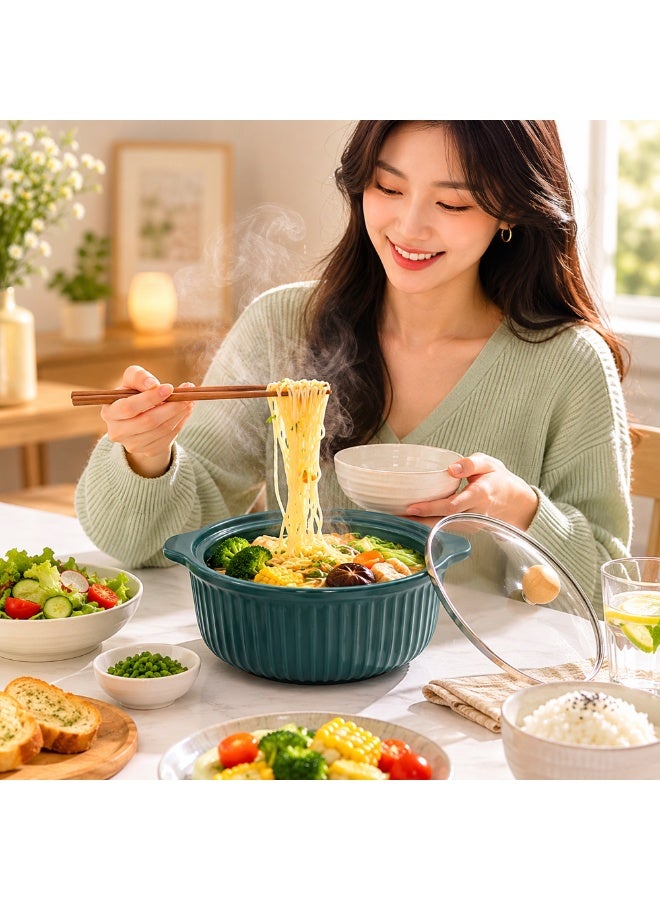 وعاء خزفي مع غطاء – مجموعة الخطوط باللون الأخضر، آمن للاستخدام في الميكروويف وغسالة الصحون، ومثالي للتقديم والتخزين. مناسب لتقديم الشوربة، والأرز، والحبوب، والوجبات الخفيفة، والسلطات، والمعكرونة، وتحضير الوجبات، ويعد حاوية طعام عملية للمطبخ للاستخدام المنزلي أو في المطاعم أو أماكن تناول الطعام. - Image 5