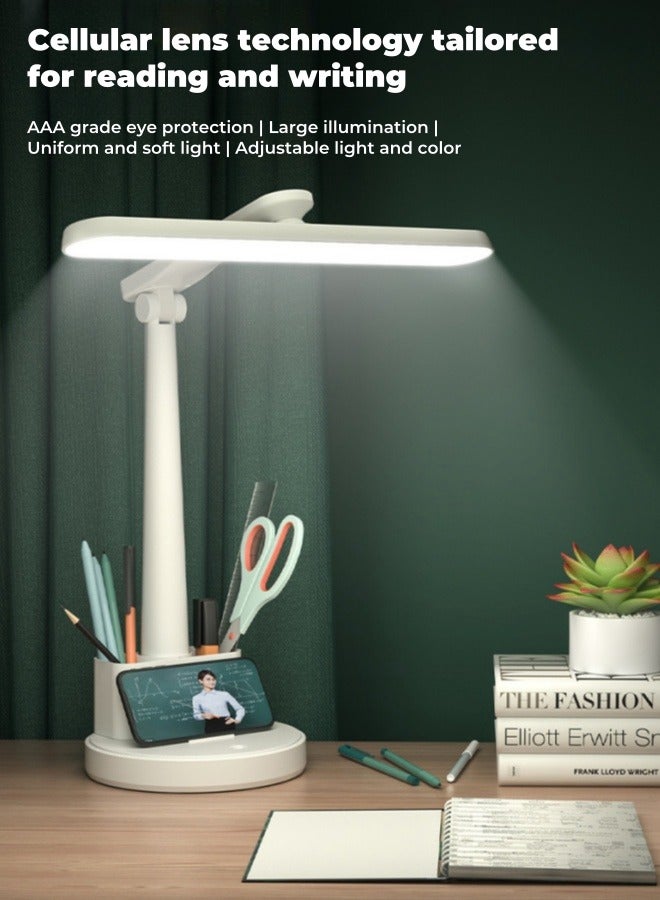 XiuWoo Foldable Rotating LED Eye Protection Desk Lamp XH4800 Rechargeable Plug-in Universal Desk Lamp Bedside Lamp Reading Lamp with Pen Holder, USB - Image 3