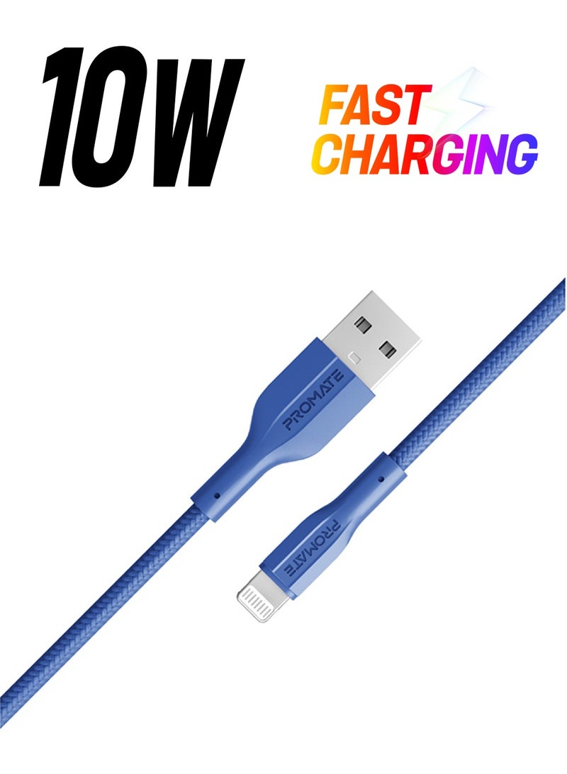بروميت كابل USB-A إلى Lightning شاحن متين بقدرة 10 واط مع نقل بيانات بسرعة 480 ميجابت في الثانية، باللون الأزرق الداكن كحلي - Image 1