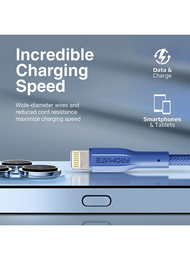 بروميت كابل USB-A إلى Lightning شاحن متين بقدرة 10 واط مع نقل بيانات بسرعة 480 ميجابت في الثانية، باللون الأزرق الداكن كحلي - Image 2