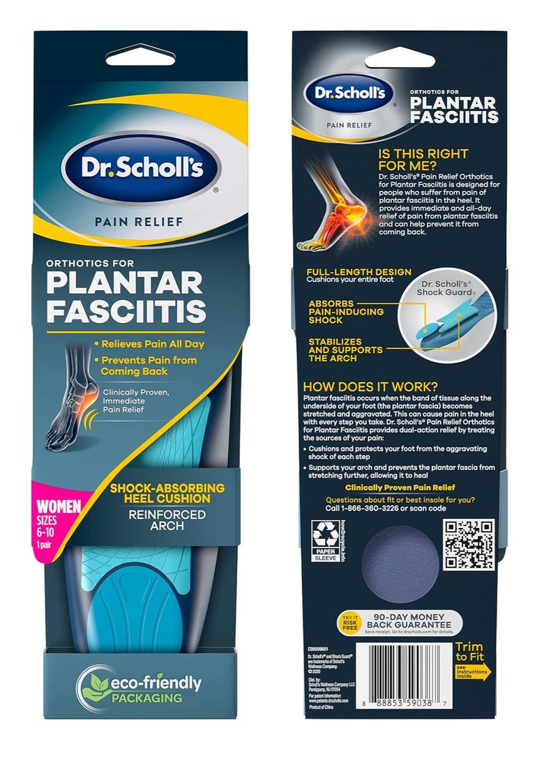 Dr. Scholl's Plantar Fasciitis Orthotics Foot Insole Shock Absorbing Heel Foam Cushion Reinforced Arch Women 6-10 1 Pair - Image 2