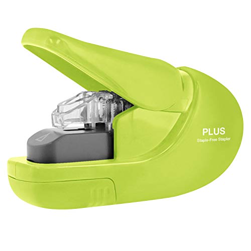 Plus Paper Clinch Compact Staple-Free Stapler, Heavy Duty, Green - Image 1