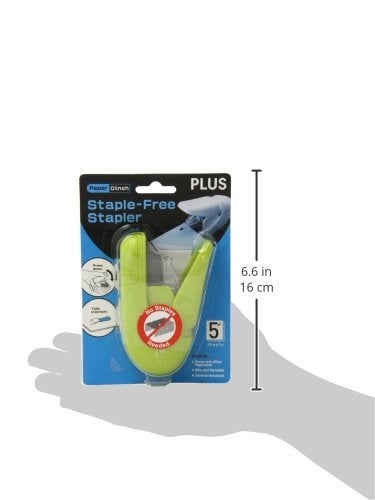 Plus Paper Clinch Compact Staple-Free Stapler, Heavy Duty, Green - Image 3