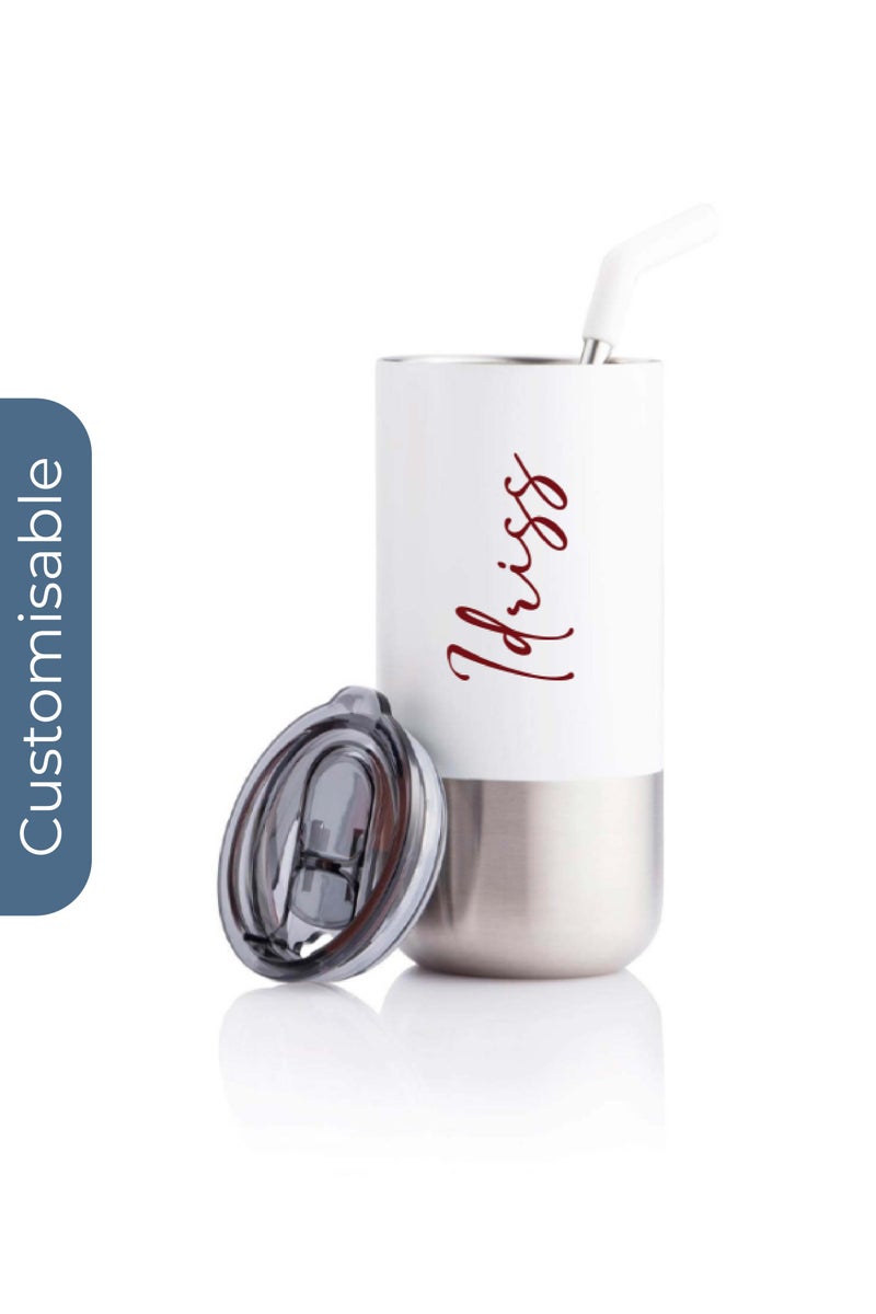 Hans Larsen Personalised  Insulated Tumbler with Reusable Straw - White - Image 1