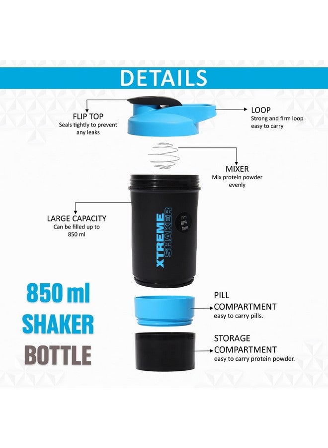 JAYPEE PLUS جايبي بلس إكستريم شاكر - زجاجة شاكر للجيم لخلط البروتين، زجاجات شاكر للبروتين، شاكر ما قبل التمرين، شاكر BCAA، زجاجة شاكر للبروتين للرجال والنساء خالية من BPA سعة 700 مل باللون الأسود والأزرق - Image 3
