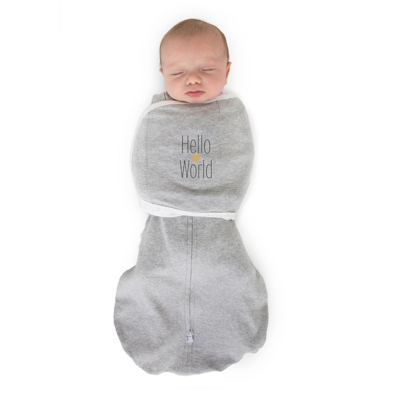 SwaddleDesigns 6Way Omni Swaddle Sack Arms Up Swaddle for Newborn More Options to Calm Startle Reflex Improves Sleep Easy Transition Baby Sleep Sack Small 03 Mo 612 lbs Gray Hello World
