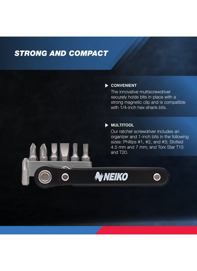 Neiko - 03044A Mini Ratcheting Offset Screwdriver And Bit Set Pocket Size Close Quarters 1 4 Inch Drive - Image 1