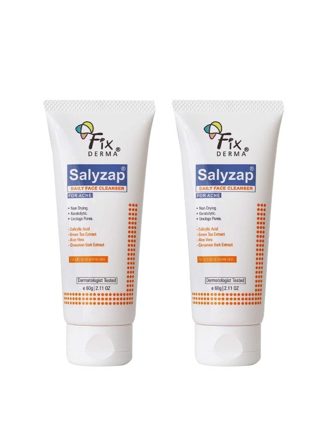 FIXDERMA 2% Salicylic Acid Face Wash for Oily Skin | Sulphate Free | Face Cleanser for Acne or Pimples | Acne Clearing Face Wash for Men & Women - 60 ml (Pack of 2) - Image 1