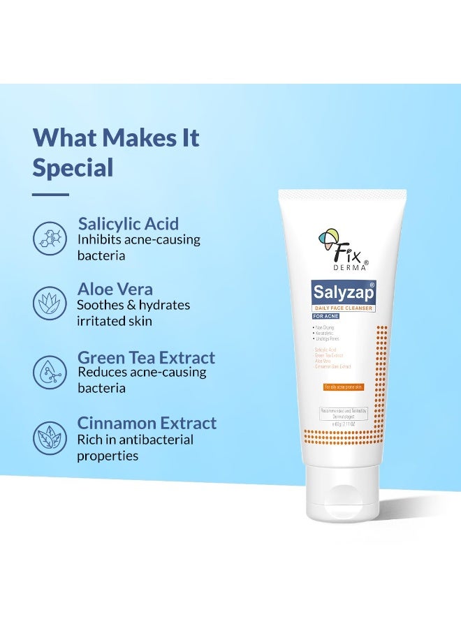 FIXDERMA 2% Salicylic Acid Face Wash for Oily Skin | Sulphate Free | Face Cleanser for Acne or Pimples | Acne Clearing Face Wash for Men & Women - 60 ml (Pack of 2) - Image 2