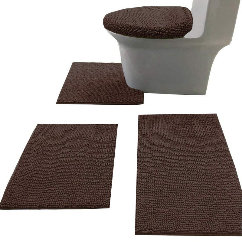 Madeals 4Piece Bath Rug Set Brown 20 x 32 Modern NonSlip Absorbent Machine Washable Bath Mat