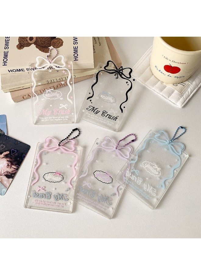 NIBEMINENT 1 - Piece Transparent Glitter Bow Kpop Photo Card Holder Pendant Key Chain ID Badge Holder ID Card Holder Photo Card Protector for School ID Office ID Access Card for Women Girls - Image 3