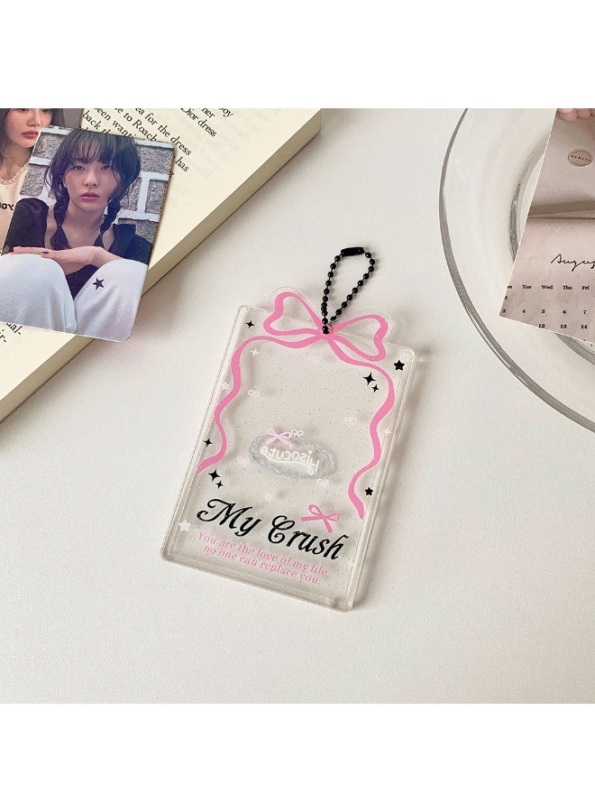 NIBEMINENT 1 - Piece Transparent Glitter Bow Kpop Photo Card Holder Pendant Key Chain ID Badge Holder ID Card Holder Photo Card Protector for School ID Office ID Access Card for Women Girls - Image 1
